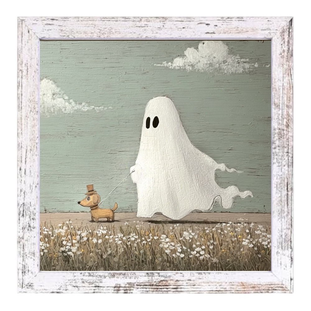 Ghost Walking Dog Halloween Wall Art